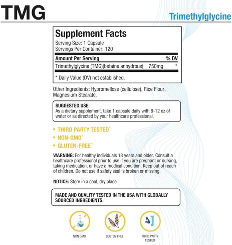 Puregen Labs TMG 750 mg – [High Potency] Trimethylglycine Supplement – Supports Normal Homocysteine Metabolism, Non-GMO, NO Gluten and Dairy | Made in USA - 120 Vegetarian Capsules in Saudi Arabia
