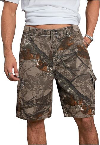 Verdusa Men's Camo Print Denim Cargo Shorts Straight Leg Bermuda Jean Shorts with Pocket in Saudi Arabia
