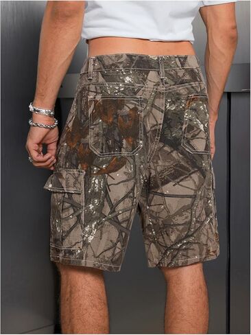 Verdusa Men's Camo Print Denim Cargo Shorts Straight Leg Bermuda Jean Shorts with Pocket in Saudi Arabia