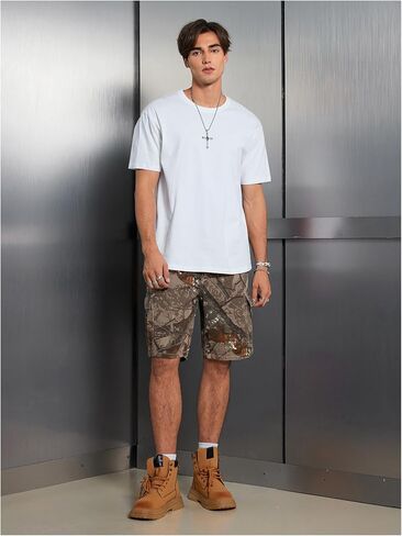 Verdusa Men's Camo Print Denim Cargo Shorts Straight Leg Bermuda Jean Shorts with Pocket in Saudi Arabia