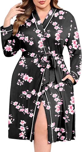ekouaer plus أردية الحجم للنساء رداء حمام خفيفة الوزن v kimono loungewear أردية الأمومة الناعمة مع جيوب 1x-5x in Kuwait