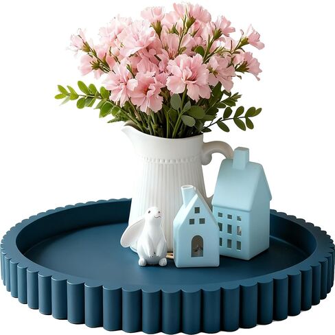 Handmade 12in Decorative Tray for Coffee Table Tray Decor, Black Wooden Decorative Round Tray for Kitchen, Living Room, Home Decor in Kuwait