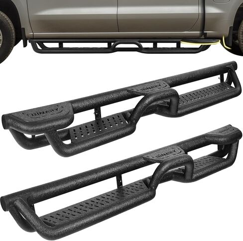 Binary Star Running Boards متوافقة مع مركبة 2019-2025 Ford Ranger Super Crew Cab ، حارس حارس 6 بوصات مع الوصول إلى السرير وخطوات جانبية متوسطة ، تصميم 4 خطوات بارات NERF سوداء. in Kuwait