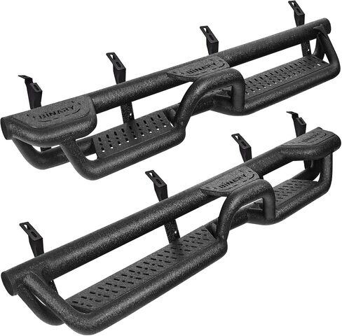 Binary Star Running Boards متوافقة مع مركبة 2019-2025 Ford Ranger Super Crew Cab ، حارس حارس 6 بوصات مع الوصول إلى السرير وخطوات جانبية متوسطة ، تصميم 4 خطوات بارات NERF سوداء. in Kuwait