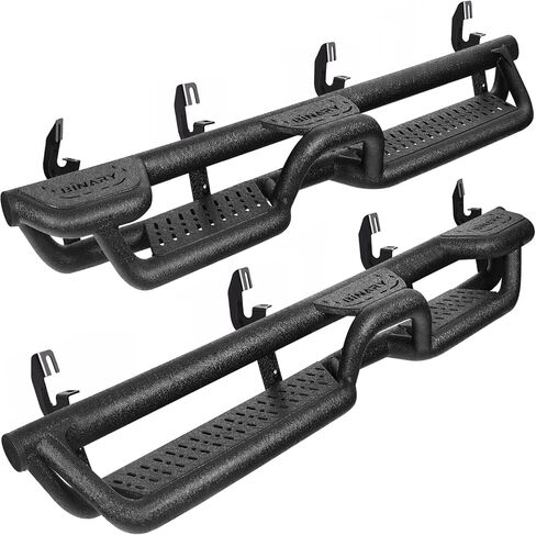 Binary Star Running Boards متوافقة مع مركبة 2019-2025 Ford Ranger Super Crew Cab ، حارس حارس 6 بوصات مع الوصول إلى السرير وخطوات جانبية متوسطة ، تصميم 4 خطوات بارات NERF سوداء. in Kuwait