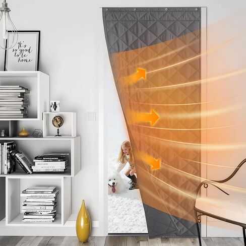 NICETOWN Thermal Insulated Door Curtain, Energy Saving Thick Waterproof Curtains for Snow Rain Weather, 32"x82" Blackout Draft Stopper with 3 Hanging Ways, Doorway Bedroom Window, Grey, 1 Panel in Saudi Arabia
