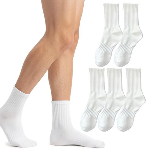5 Pairs Unisex Crew Socks, Premium White Mid-Calf Socks for Men and Women, All-Purpose Casual Athletic Wear in Saudi Arabia