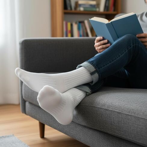 5 Pairs Unisex Crew Socks, Premium White Mid-Calf Socks for Men and Women, All-Purpose Casual Athletic Wear in Saudi Arabia