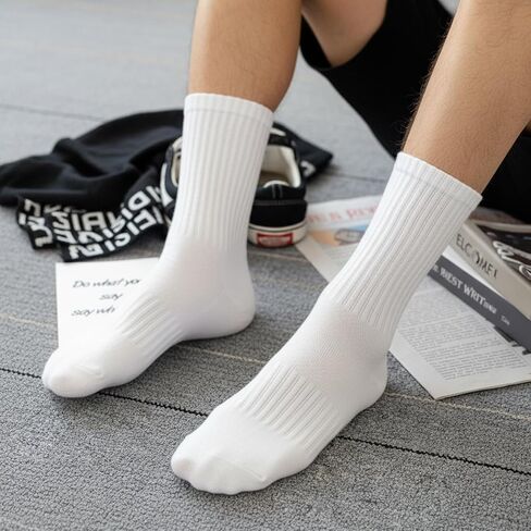 5 Pairs Unisex Crew Socks, Premium White Mid-Calf Socks for Men and Women, All-Purpose Casual Athletic Wear in Saudi Arabia