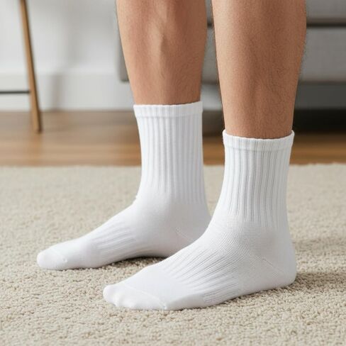 5 Pairs Unisex Crew Socks, Premium White Mid-Calf Socks for Men and Women, All-Purpose Casual Athletic Wear in Saudi Arabia