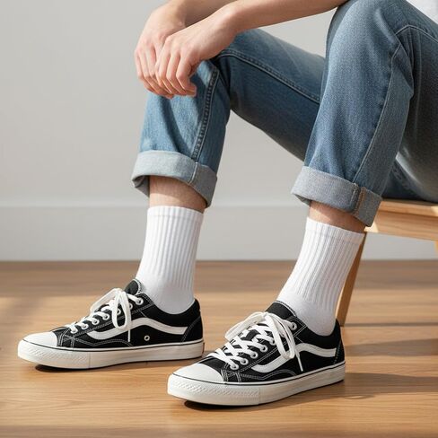5 Pairs Unisex Crew Socks, Premium White Mid-Calf Socks for Men and Women, All-Purpose Casual Athletic Wear in Saudi Arabia