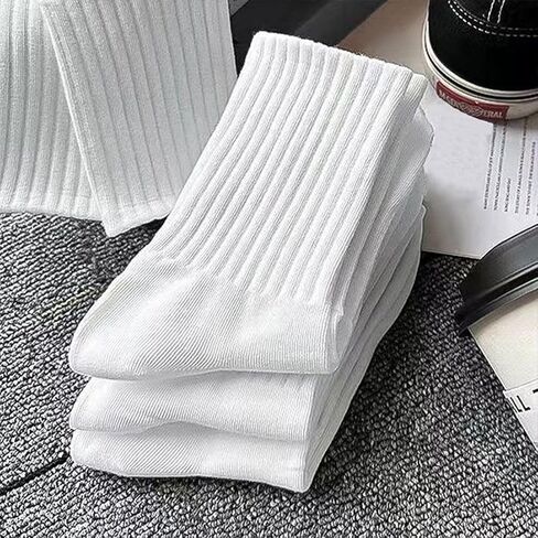 5 Pairs Unisex Crew Socks, Premium White Mid-Calf Socks for Men and Women, All-Purpose Casual Athletic Wear in Saudi Arabia