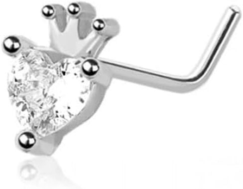 Pierced Owl 20GA 316L Stainless Steel CZ Crystal Heart with Crown L-Bend Nose Stud in Saudi Arabia