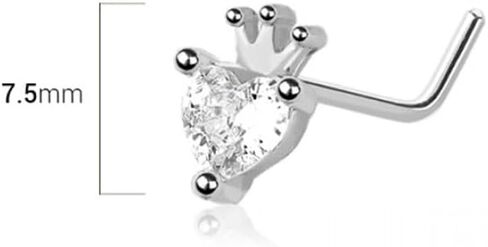Pierced Owl 20GA 316L Stainless Steel CZ Crystal Heart with Crown L-Bend Nose Stud in Saudi Arabia
