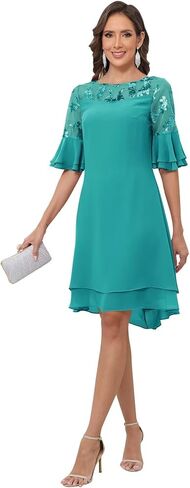 فستان SoDigne بطول الشاي شيفون لأم العروس وأكمام منتفخة مزين بالدانتيل فساتين وصيفة العروس للنساء in Kuwait