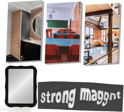 Magnetic Stick On Mirror - 5x4 Inch Adhesive Bathroom Mirror with Adjustable Angle, Shatterproof & Rust-Resistant for Vanity, Living Room, Bedroom, Easy Installation (Black) in Saudi Arabia