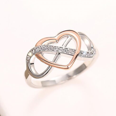 Fashion Two-tone Style Heart Love Ring Female Wedding Band with Bright Cubic Zirconia in Saudi Arabia