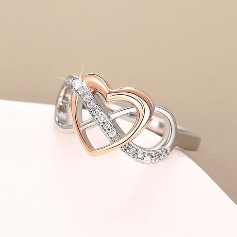 Fashion Two-tone Style Heart Love Ring Female Wedding Band with Bright Cubic Zirconia in Saudi Arabia