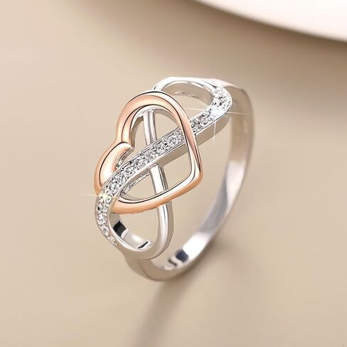 Fashion Two-tone Style Heart Love Ring Female Wedding Band with Bright Cubic Zirconia in Saudi Arabia