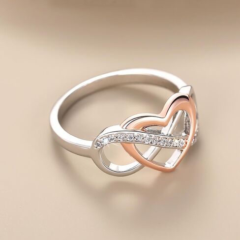 Fashion Two-tone Style Heart Love Ring Female Wedding Band with Bright Cubic Zirconia in Saudi Arabia
