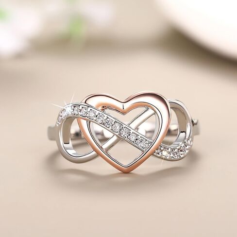 Fashion Two-tone Style Heart Love Ring Female Wedding Band with Bright Cubic Zirconia in Saudi Arabia