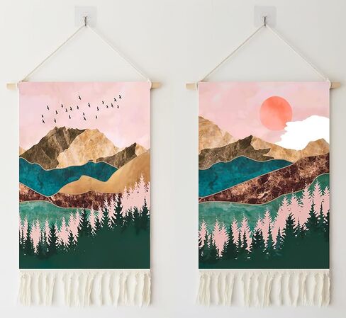 2 Pcs Printing Wall Tapestry Hanging Decor, 14x24" Cotton Prints Boho Chic Bohemian Morocco Landscape Scenery Tapestries Poster Art Gift for Apartment Dorm Kids Livingroom Bedroom Door Entrance in Saudi Arabia