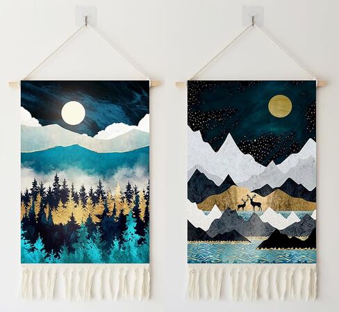 2Pcs Printed Wall Tapestry Hanging Decor, 14x24" Cotton Printed Boho Chic Bohemian Morocco Landscape Scenery Tapestries Poster Art Gift for Apartment Dorm Kids Livingroom Bedroom Door Entrance in Saudi Arabia