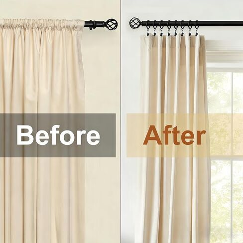 XHLTTBD 40 Pack 1.5 Inch Half-Round Black Curtain Rings with Clips & Eyelets - Heavy Duty Iron, Rustproof, Quiet Glide, Fits 1.2-1.4 Inches (Curtain Rod Required, Non-Drill) in Saudi Arabia