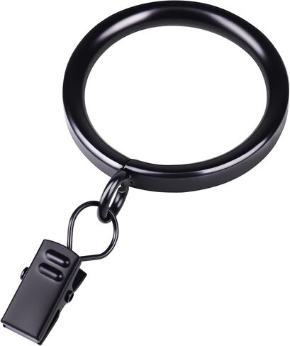 XHLTTBD 40 Pack 1.5 Inch Half-Round Black Curtain Rings with Clips & Eyelets - Heavy Duty Iron, Rustproof, Quiet Glide, Fits 1.2-1.4 Inches (Curtain Rod Required, Non-Drill) in Saudi Arabia