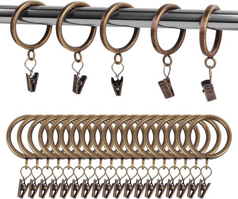 XHLTTBD 40 Pack 1.5 Inch Half-Round Black Curtain Rings with Clips & Eyelets - Heavy Duty Iron, Rustproof, Quiet Glide, Fits 1.2-1.4 Inches (Curtain Rod Required, Non-Drill) in Saudi Arabia