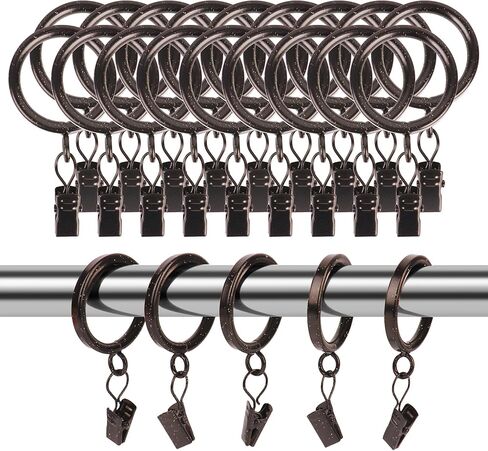 XHLTTBD 40 Pack 1.5 Inch Half-Round Black Curtain Rings with Clips & Eyelets - Heavy Duty Iron, Rustproof, Quiet Glide, Fits 1.2-1.4 Inches (Curtain Rod Required, Non-Drill) in Saudi Arabia