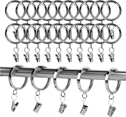 XHLTTBD 40 Pack 1.5 Inch Half-Round Black Curtain Rings with Clips & Eyelets - Heavy Duty Iron, Rustproof, Quiet Glide, Fits 1.2-1.4 Inches (Curtain Rod Required, Non-Drill) in Saudi Arabia