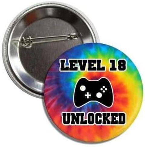Level 18 Unlocked Gaming Button Pin, 18th Birthday, 2.25 Inches Badge in Saudi Arabia