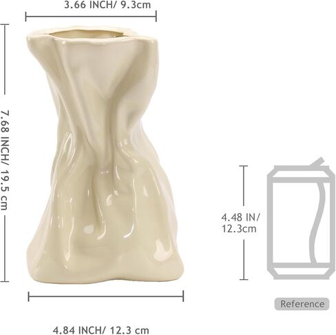 GarDream 7.6 Inch Glossy Cream Ceramic Vase, Unique Crinkled Paper Bag Vase for Flower, Boho Vases for Home Decor, Wedding Centerpiece Table, Decorative Flower Vases for Entryway, Kitchen, Living Room in Saudi Arabia