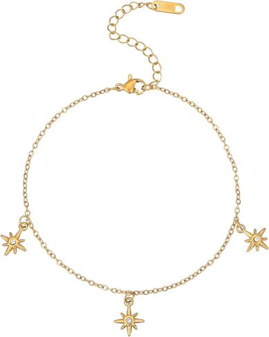 Anklet for Women 18K Gold Plated Dainty Sea Turtle Heart Butterfly Moon Star Dolphin Snake North Star Charm Dangle Anklet Cubic Zirconia Adjustable Summer Beach Foot Jewelry in Kuwait
