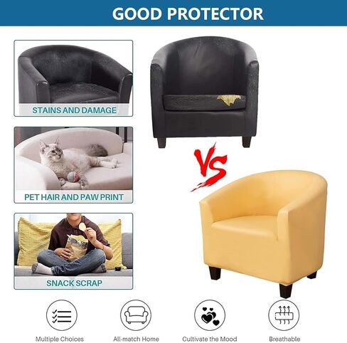 GUYIRT Waterproof Swivel Club Chair Slipcover, Faux Leather Tub Chair Cover, Barrel Chair Covers Slipcover 1 Piece, Arm Chair Cover for Living Room (Black) in Saudi Arabia