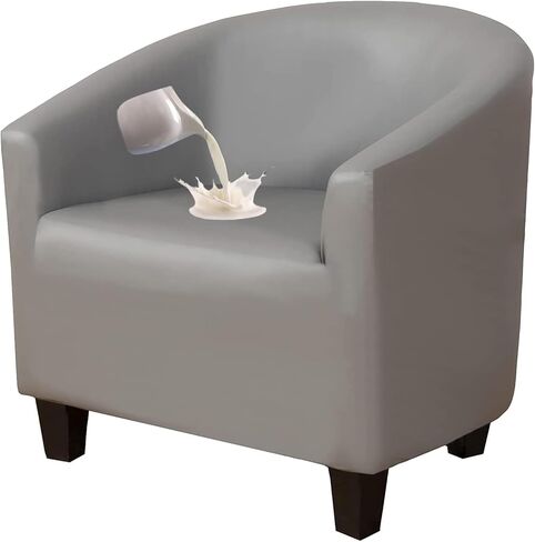 GUYIRT Waterproof Swivel Club Chair Slipcover, Faux Leather Tub Chair Cover, Barrel Chair Covers Slipcover 1 Piece, Arm Chair Cover for Living Room (Black) in Saudi Arabia