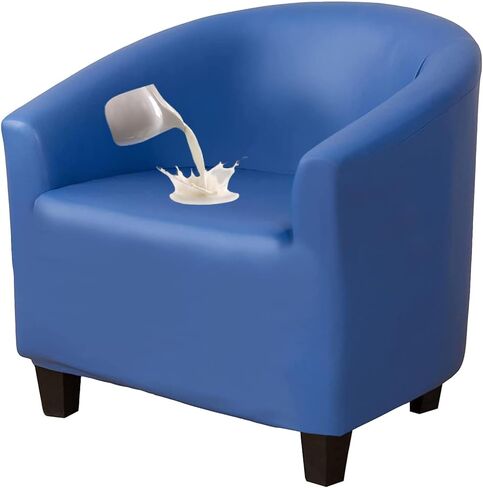 GUYIRT Waterproof Swivel Club Chair Slipcover, Faux Leather Tub Chair Cover, Barrel Chair Covers Slipcover 1 Piece, Arm Chair Cover for Living Room (Black) in Saudi Arabia
