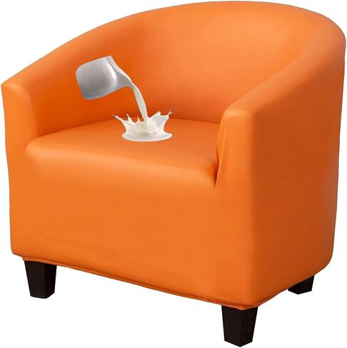 GUYIRT Waterproof Swivel Club Chair Slipcover, Faux Leather Tub Chair Cover, Barrel Chair Covers Slipcover 1 Piece, Arm Chair Cover for Living Room (Black) in Saudi Arabia