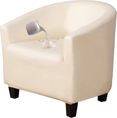 GUYIRT Waterproof Swivel Club Chair Slipcover, Faux Leather Tub Chair Cover, Barrel Chair Covers Slipcover 1 Piece, Arm Chair Cover for Living Room (Black) in Saudi Arabia