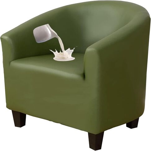GUYIRT Waterproof Swivel Club Chair Slipcover, Faux Leather Tub Chair Cover, Barrel Chair Covers Slipcover 1 Piece, Arm Chair Cover for Living Room (Black) in Saudi Arabia