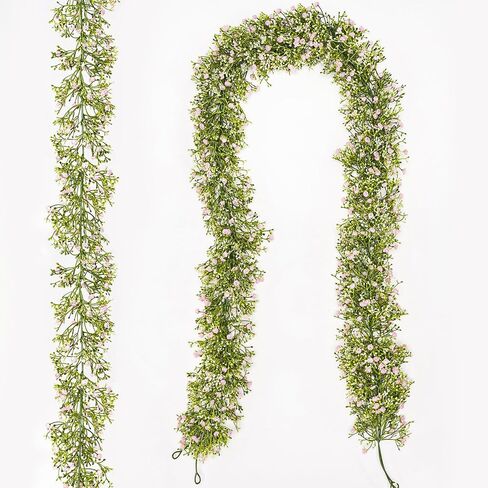 Uqueeten 2 جهاز كمبيوتر شخصى 5.8ft الاصطناعي زهرة الكرمة، تنفس الطفل الزهور الاصطناعية لمسة حقيقية فو جيبسوفيلا شنقا أكاليل التنفس وهمية الطفل لحفل الزفاف وديكور دش الطفل (الوردي) in Saudi Arabia