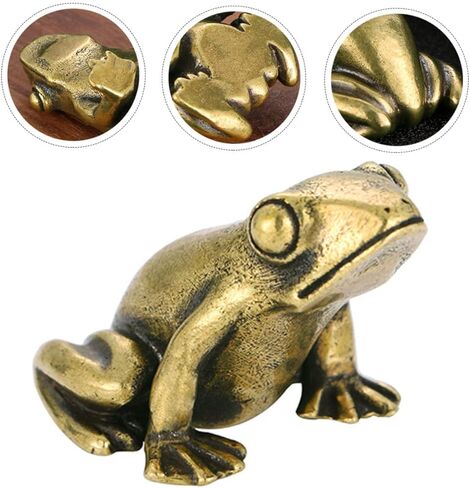 Golden Brass Frog Figurine Vintage Animal Statue for Home Desktop Decoration Brass Craft Decor Small Retro Frog Sculpture for Tabletop and Office Adornment in Saudi Arabia