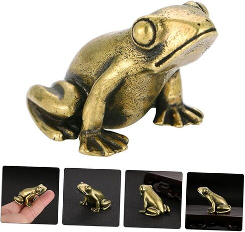 Golden Brass Frog Figurine Vintage Animal Statue for Home Desktop Decoration Brass Craft Decor Small Retro Frog Sculpture for Tabletop and Office Adornment in Saudi Arabia