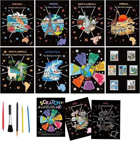 Scratch Art Bookmarks 24 Sheet Making Kit Paper with Scratching Tools Christmas Stocking Stuffers DIY Party Favors Bulk in Kuwait