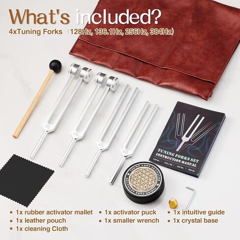 Sound Healing Tuning Fork Set - Tuning Forks for Chakra Alignment & Stress Relief – Otto 128Hz, Earth Om 136Hz, Yin 256Hz, Yang 384Hz, Activator & Pouch – Ideal for Meditation & Home Therapy in Saudi Arabia