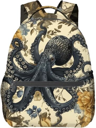 حقيبة ظهر MIEPOS Nautical Octopus، حقائب ظهر من البوليستر المحيطي القديم، حقيبة ظهر مزدوجة الكتف خفيفة الوزن للنساء، حقيبة كتب باللون البيج الزهري العتيق، هدايا حقيبة مدرسية، حزم كتب يومية للسفر غير رسمية in Kuwait