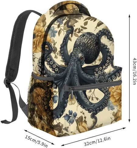 حقيبة ظهر MIEPOS Nautical Octopus، حقائب ظهر من البوليستر المحيطي القديم، حقيبة ظهر مزدوجة الكتف خفيفة الوزن للنساء، حقيبة كتب باللون البيج الزهري العتيق، هدايا حقيبة مدرسية، حزم كتب يومية للسفر غير رسمية in Kuwait