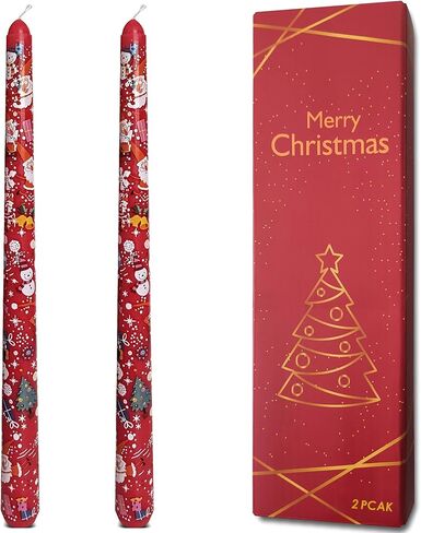 Topsics Christmas Taper Candles, 10 Inch Red Tall Candle Set of 2, Snowman,Elk,Christmas Tree Patterns, Dinner Table Decorations Christmas Party Decor in Saudi Arabia