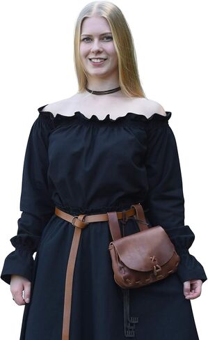 Battle-Merchant Carmen Medieval Off-Shoulder Tunic for Women, Renaissance Peasant Top 100% Cotton, for LARP & Cosplay in Saudi Arabia